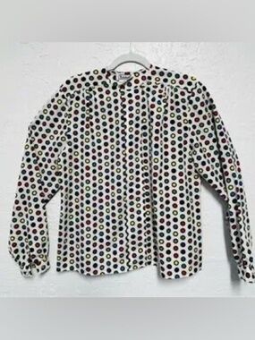 Notations Vintage 80s Multicolor Polka Dot Long Sleeve Blouse Top